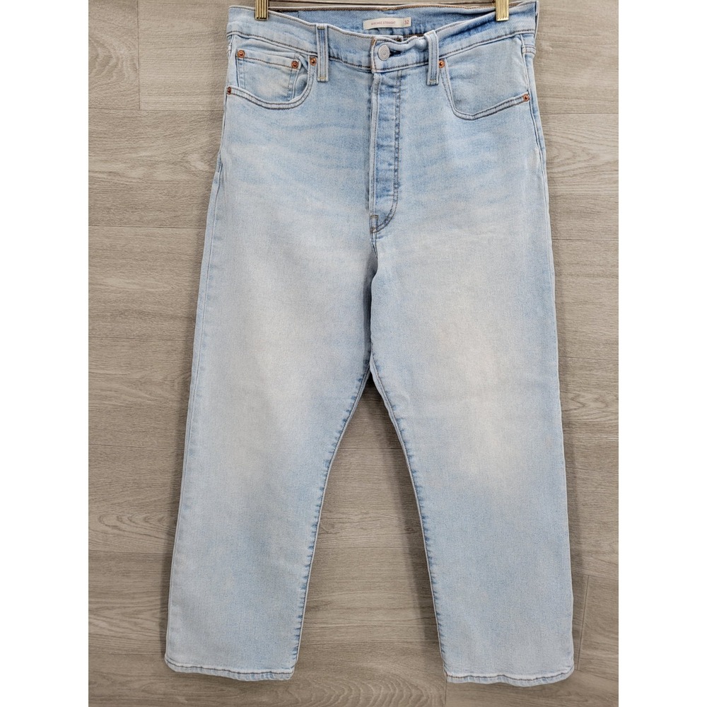 Levi's Premium Ribcage Straight Ankle Jeans Women's Size 32 Blue Button Fly